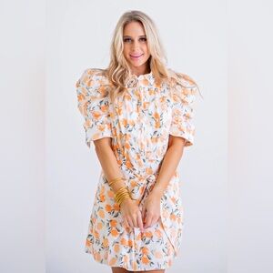 Karlie PEACH Floral Puff Sleeve Dress Size Medium